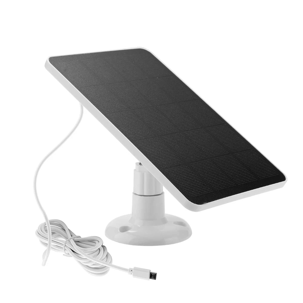 Solar panel with micro USB port and cable on a white background