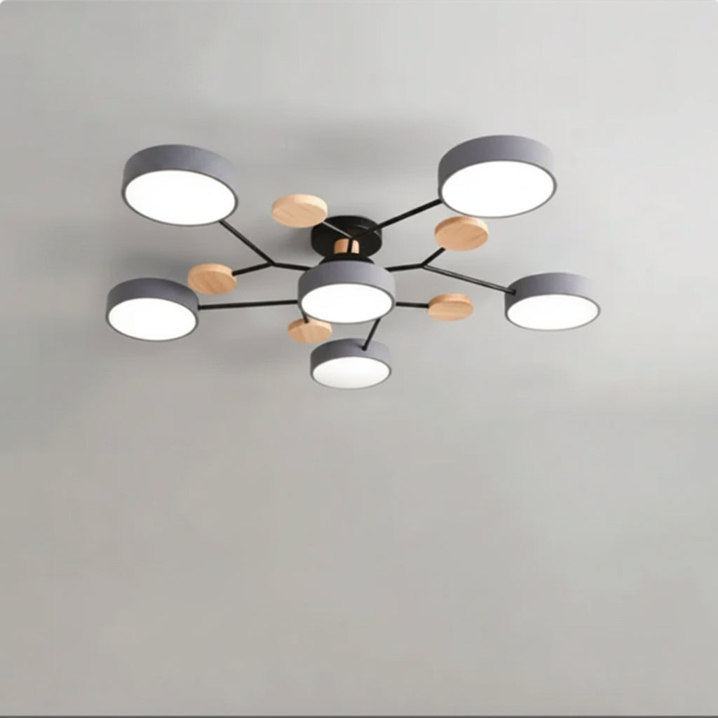 Ceiling light fixture with dimensions and specifications on a gray background