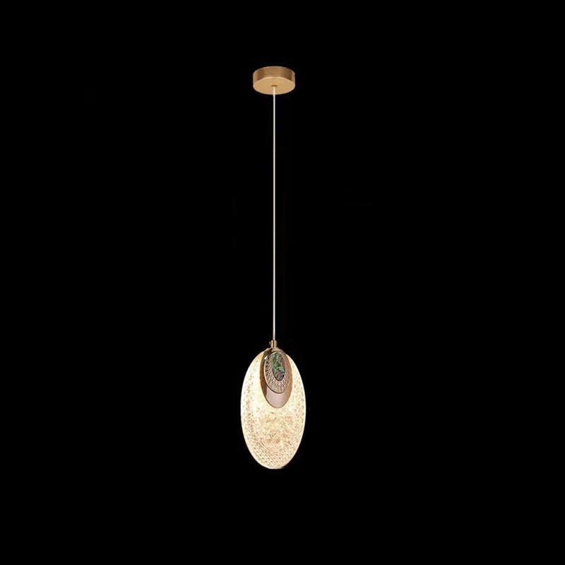 Pendant light with measurements on a black background