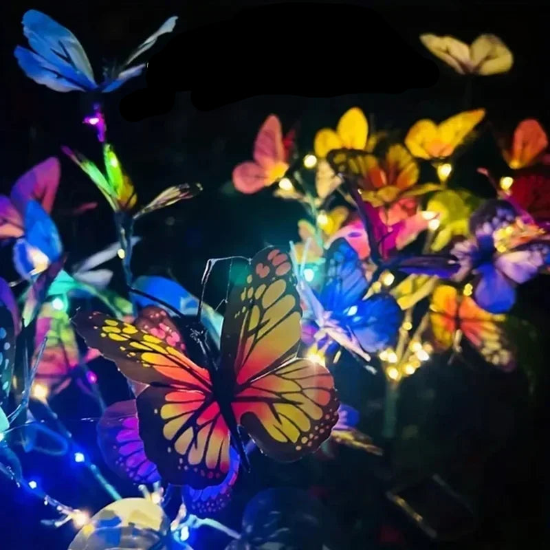 Solar butterfly LED garden lamp – colourful light effect outdoors