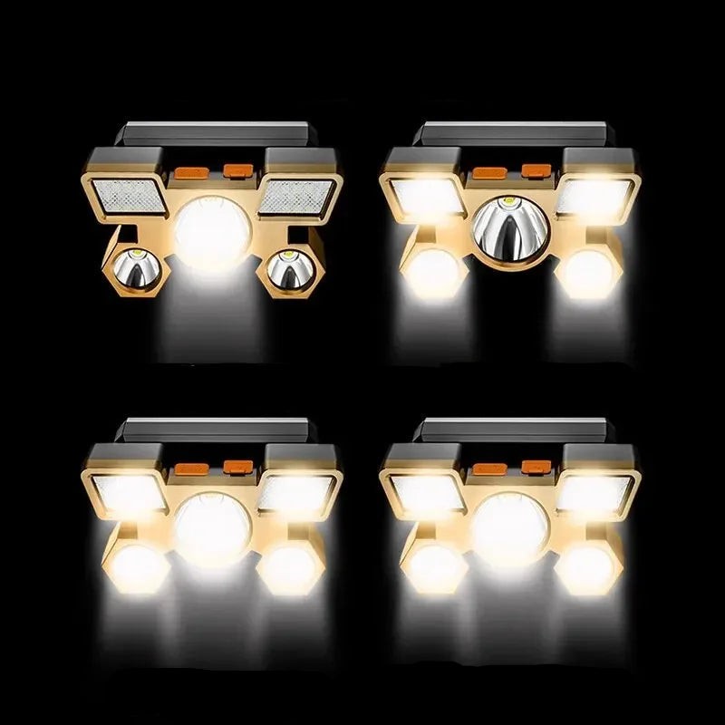 LED light bar with four different light settings on a black background