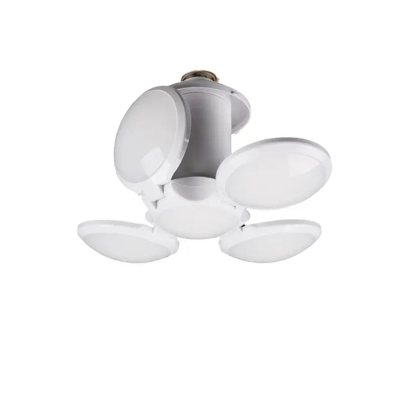 A white ceiling fan light fixture with four round blades and a central canopy, shown against a plain white background.