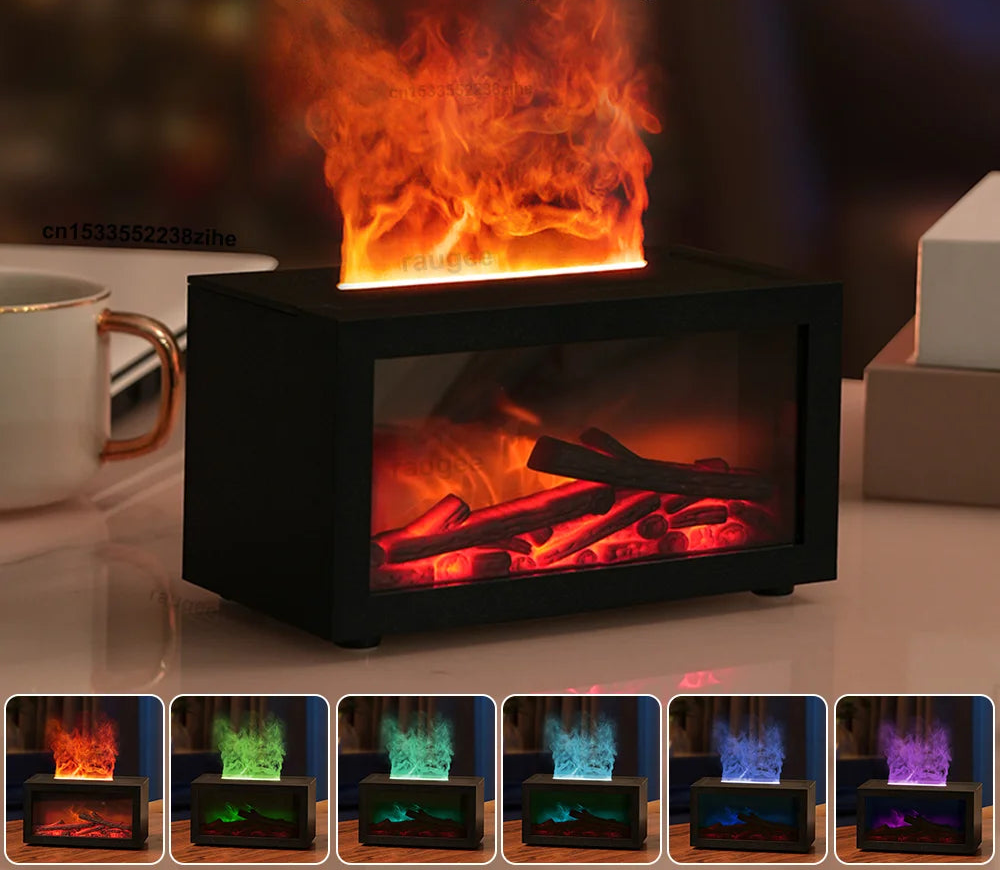 Flame Aroma Diffuser & Humidifier – Fireplace Effect with 7 Colour Mood Light