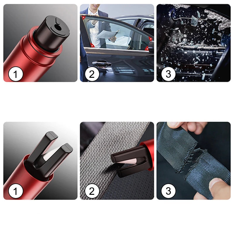 Step-by-step guide on using a car window cleaning tool with images and text.
