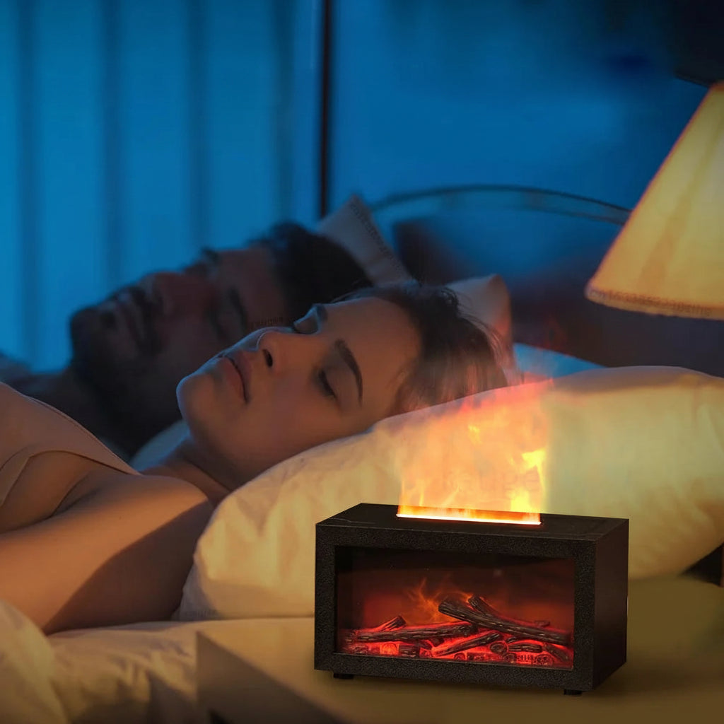 Flame Aroma Diffuser & Humidifier – Fireplace Effect with 7 Colour Mood Light