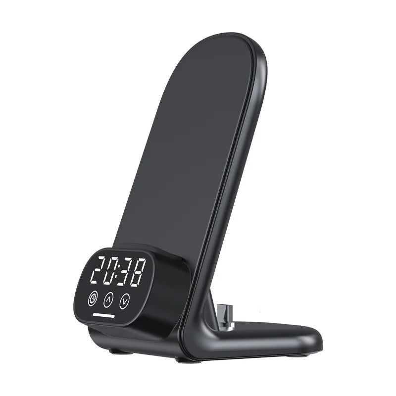 Black electronic device with digital display and earphone holder on a white background, labeled 'Type C Earphone Edition'.