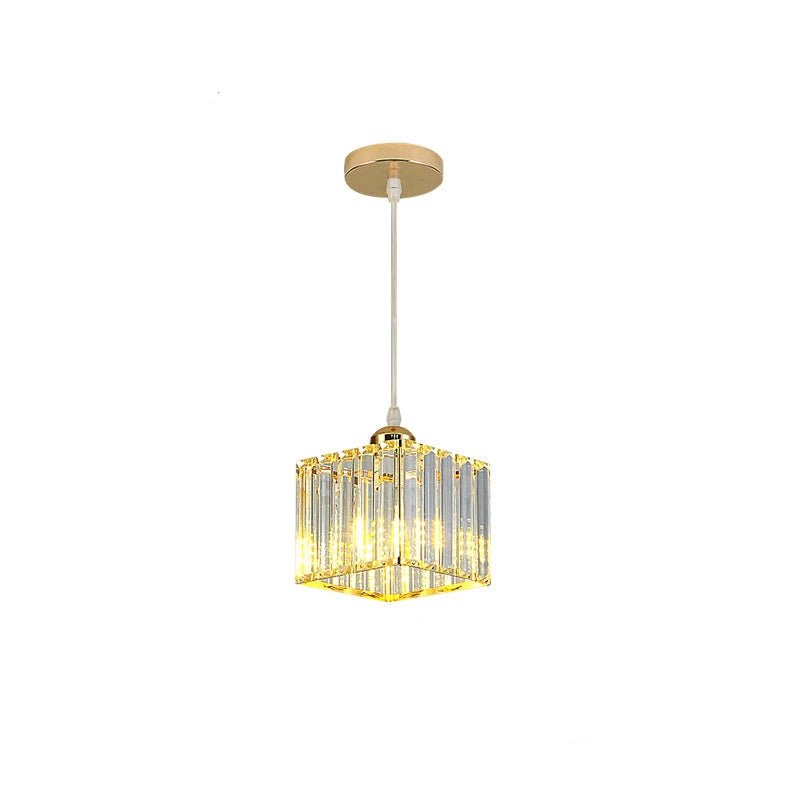 Two matching black pendant lights with clear crystal-like vertical rods,
