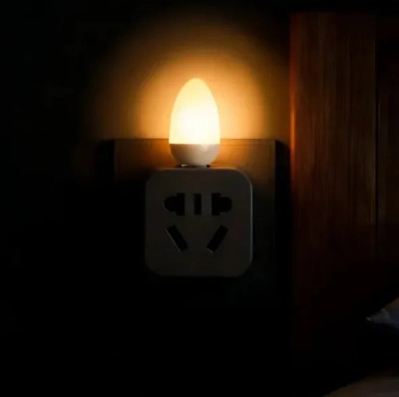 Night light emitting a warm glow on a dark background with text about its benefits.