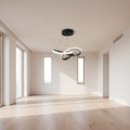 Modern pendant light with adjustable dimensions on a gray background