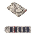 Camouflage solar charger with dimensions labeled on a white background