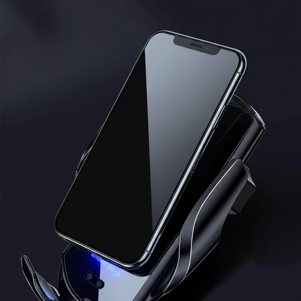 Smart Auto-Clamping Wireless Car Charger Mount in Silver – 15W Fast Charging