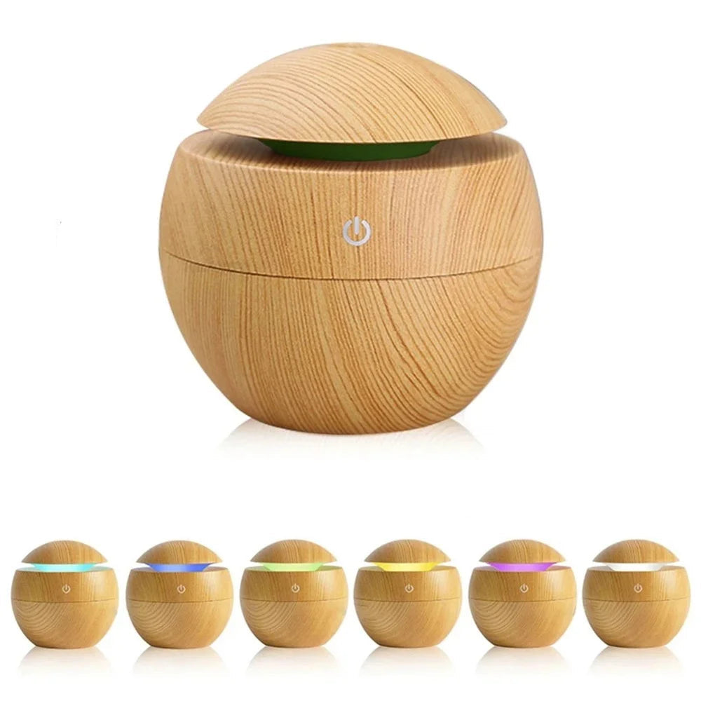 Mushroom USB Humidifier & Aroma Diffuser – Wood Grain with Colour LED Night Light