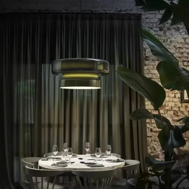 Annular Glass Pendant Light in Green – Modern LED Chandelier D36cm