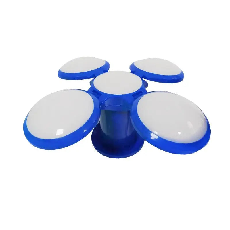A set of five blue and white dome-shaped adhesive pads arranged in a flower-like cluster on a plain white background.