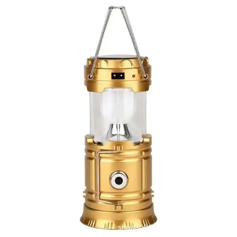 Gold-colored lantern with clear glass on a white background