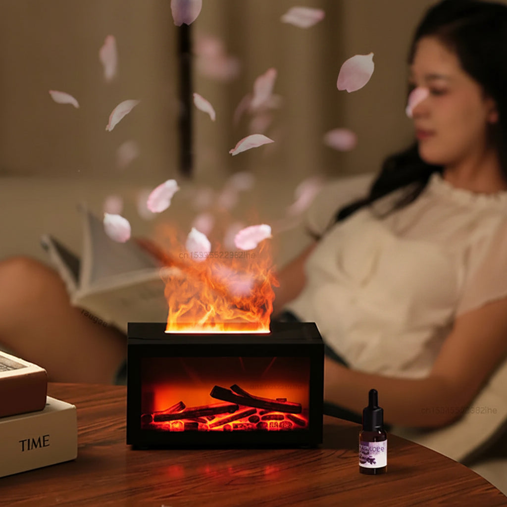 Flame Aroma Diffuser & Humidifier – Fireplace Effect with 7 Colour Mood Light