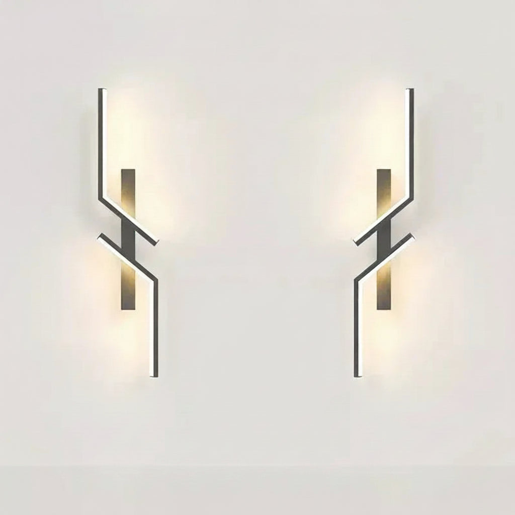 Pair of black wall lights with specifications on a light gray background