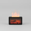 Tabletop fireplace with digital display and timer setting in a room with a cityscape view.
