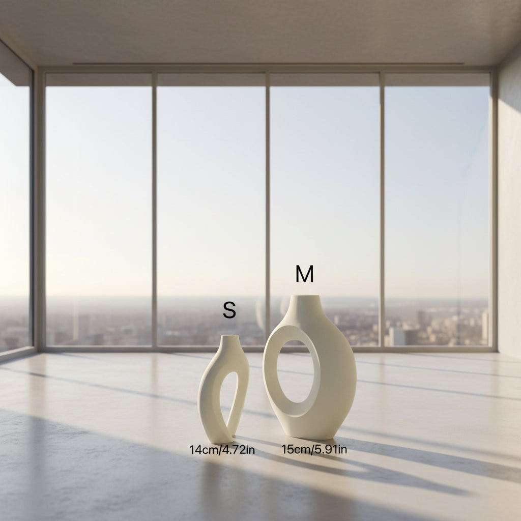 Two ceramic vases with size labels on a white background