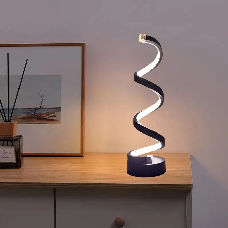 3-Way Dimmable Touch Bedside Lamp – USB Spiral Night Light | Home Store JP