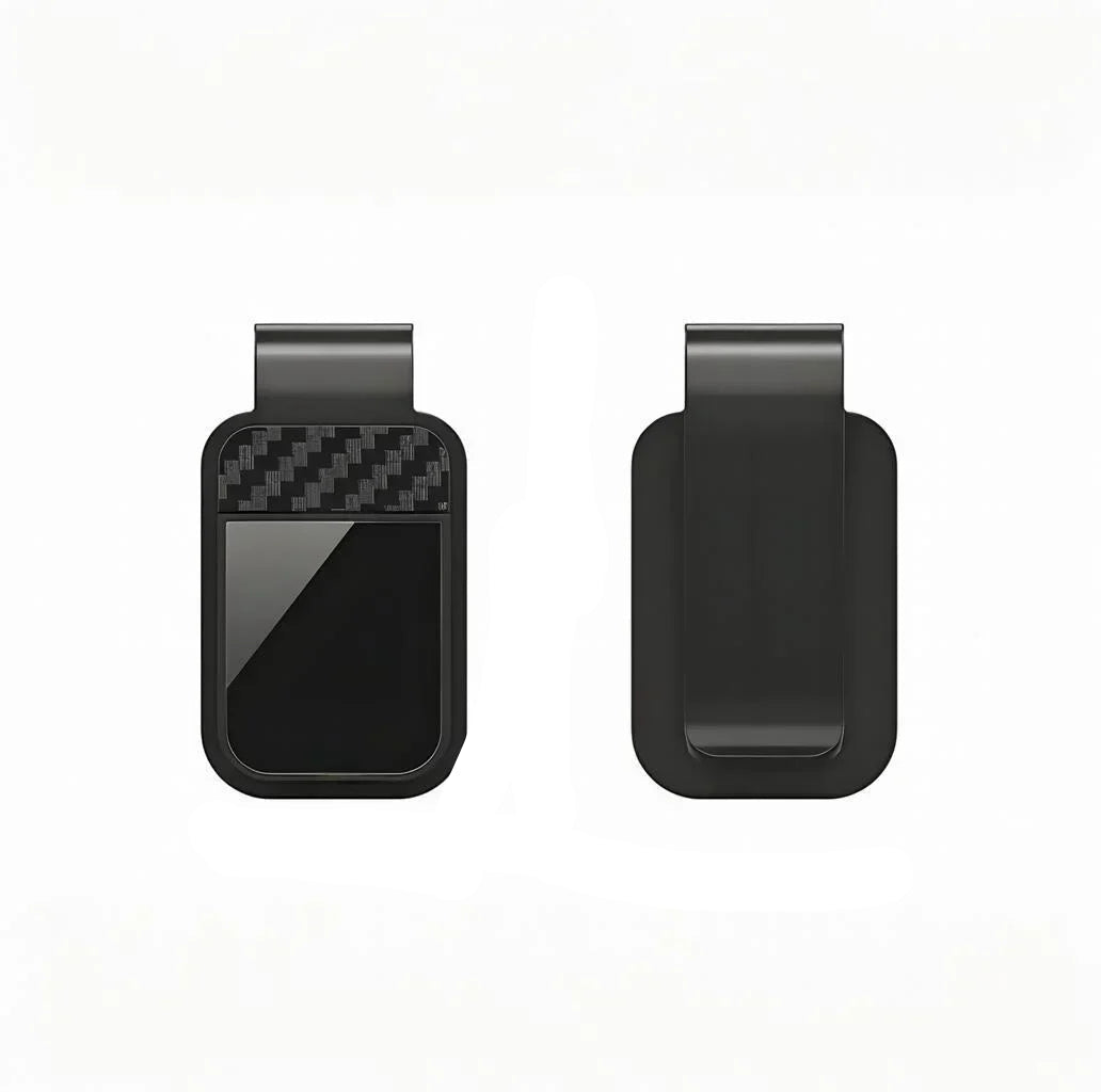 Two black car mount holders with dimensions indicated on a white background