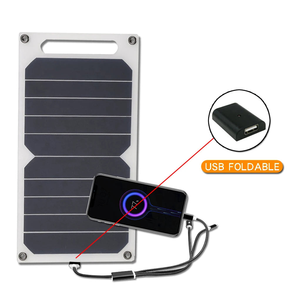 35W USB foldable solar panel with smartphone charging illustration on a white background