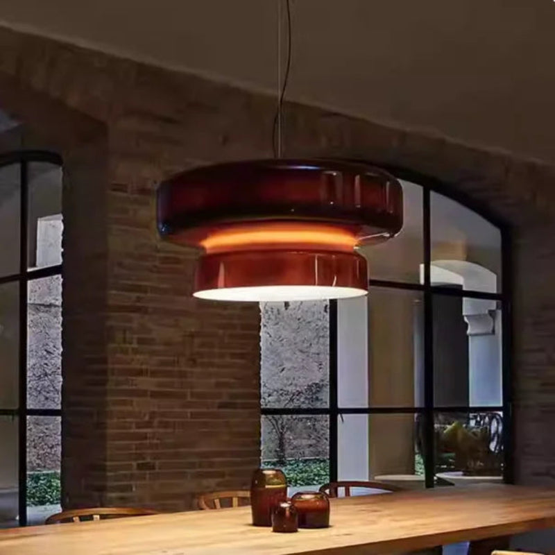 Annular Glass Pendant Light in Red – Modern LED Chandelier D36cm