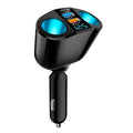 Black car charger with digital display on a white background