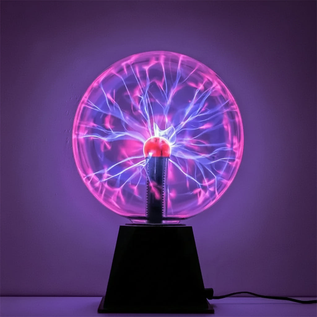 Plasma ball light with colorful display on a dark background