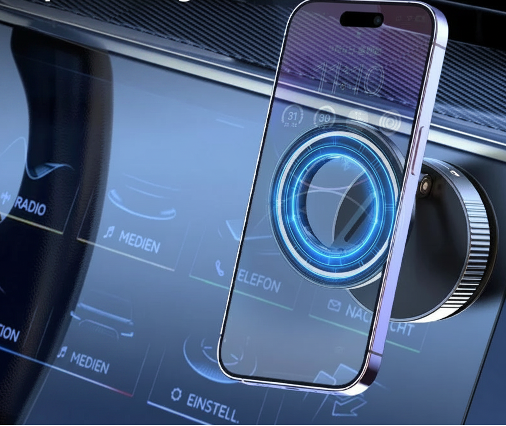 Phone holder with vacuum adsorption and triple folding bracket on car dashboard