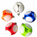 Five small spherical LED light bulbs with screw bases, shown in different colors: orange, white, blue, red, and green. They are arranged in a circle on a plain white background.