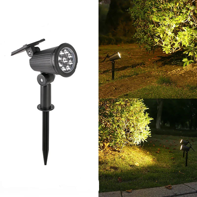 Garden spotlight with measurements and installation on grass