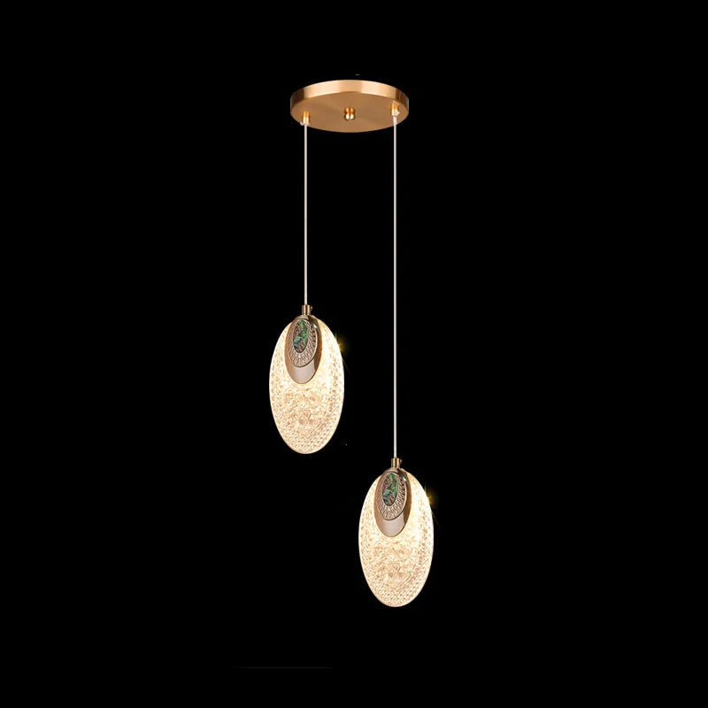 Pendant light fixture with measurements on a black background