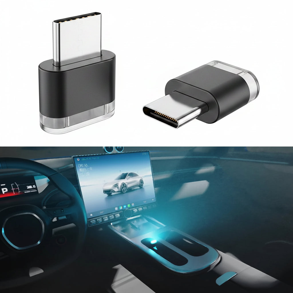 Type-C colorful ambient light device with a car interior background