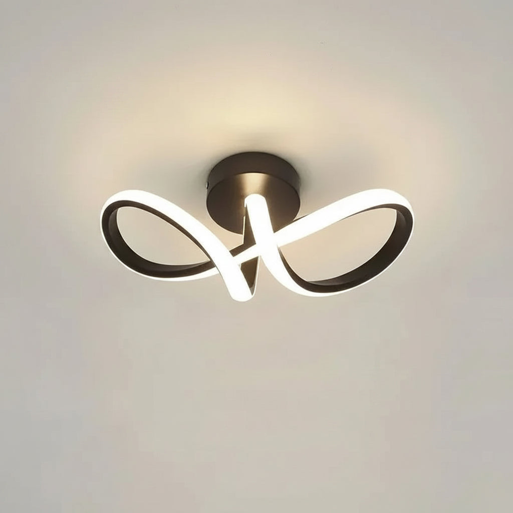 Ceiling light fixture with dimensions and color options on a white background