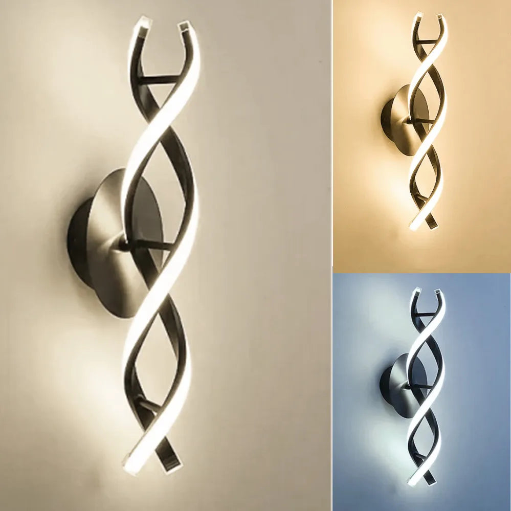 Modern wall sconce with spiral design on a neutral background