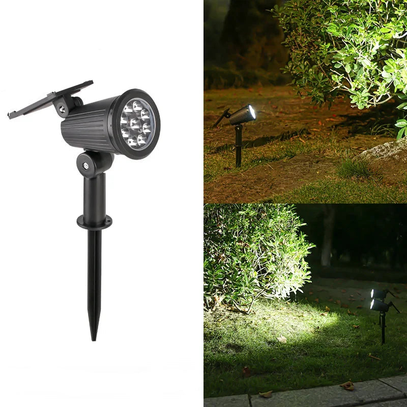 9 LED spotlight with dimensions and installation on grass