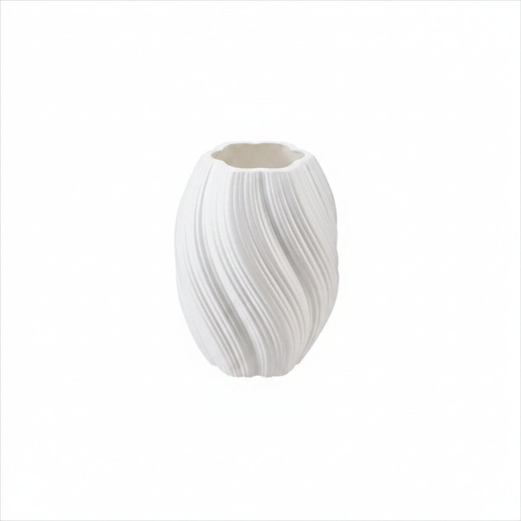 White vase with dimensions labeled on a white background