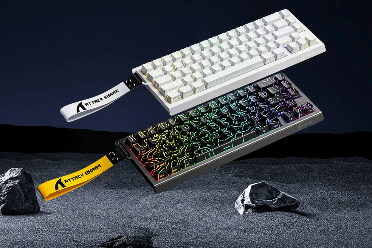 Attack Shark X68HE Magnetic Keyboard with text on a dark background