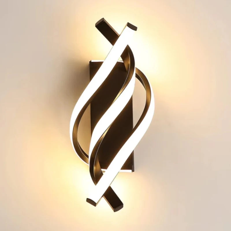 Modern wall sconce with twisted design on a neutral background