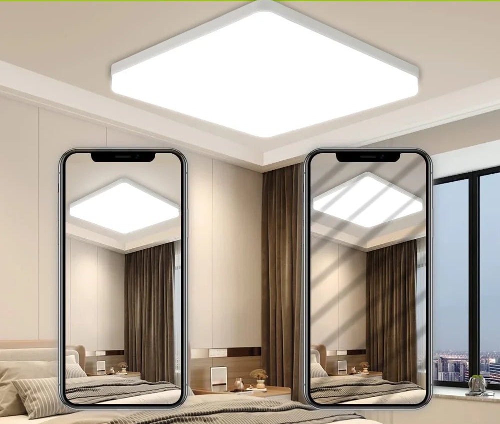 Two smartphone screens showing a bedroom with a skylight, labeled 'Ours' and 'Other'.