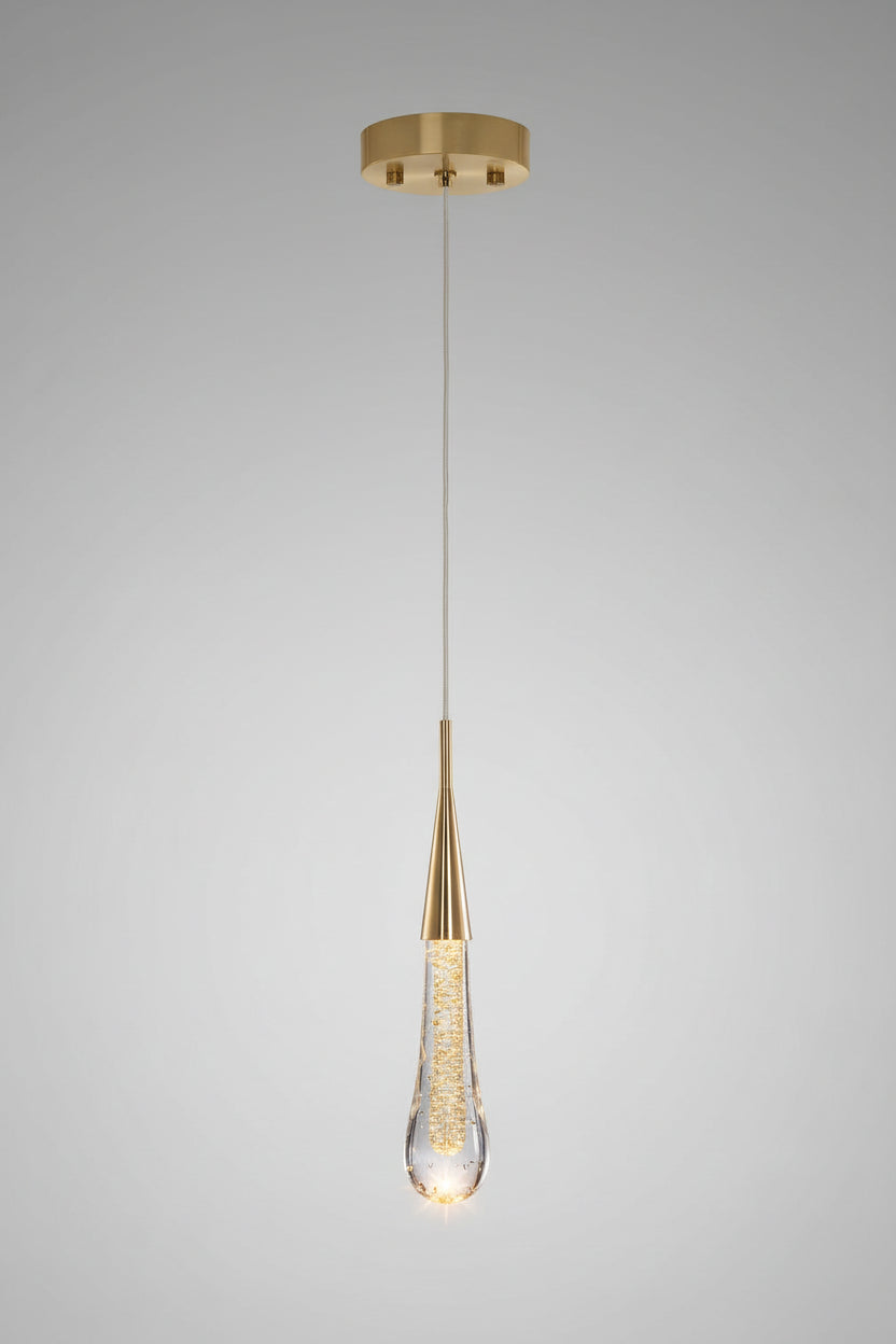 Pendant light with specifications on a dark background