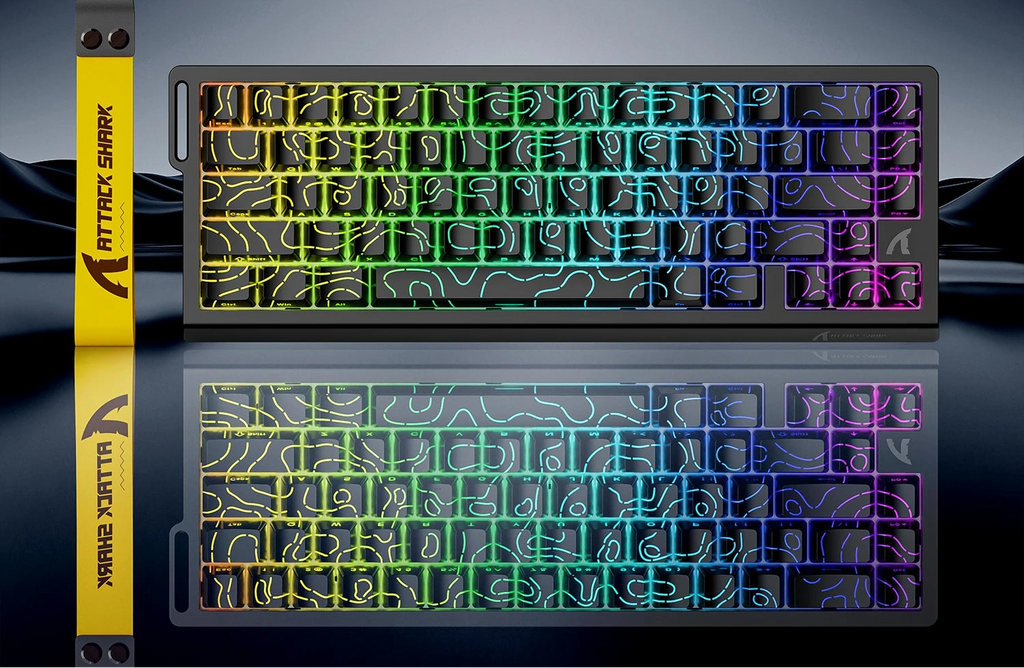 Attack Shark keyboard with RGB lighting on a dark background