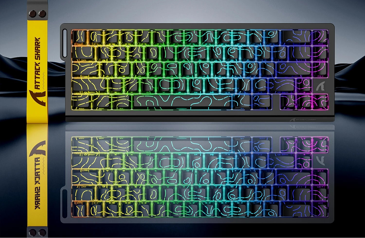 Attack Shark keyboard with RGB lighting on a dark background