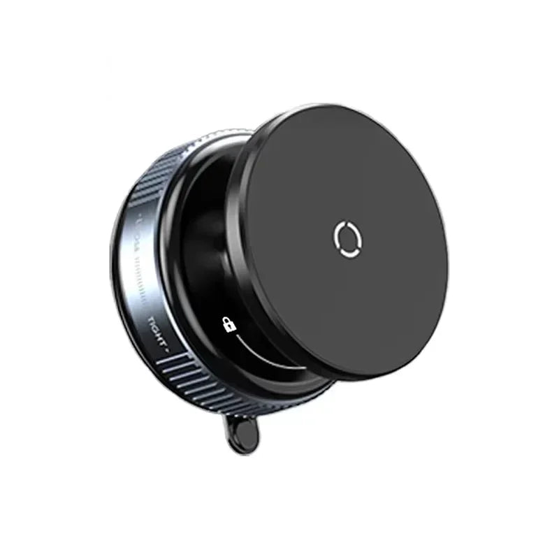 Black vacuum suction cup with text on a white background
