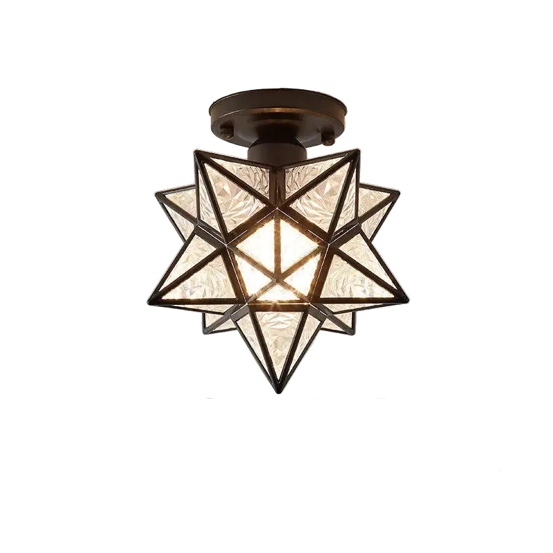Ceiling light fixture with geometric design and dimensions on a gray background