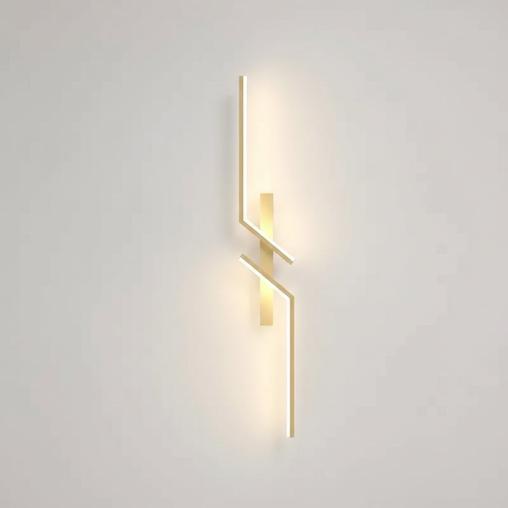 Gold wall sconce with specifications on a light gray background
