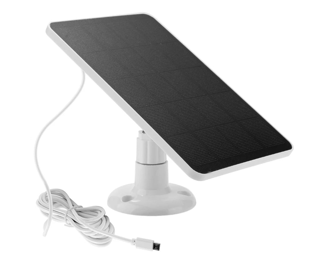 Solar panel with micro USB port and cable on a white background