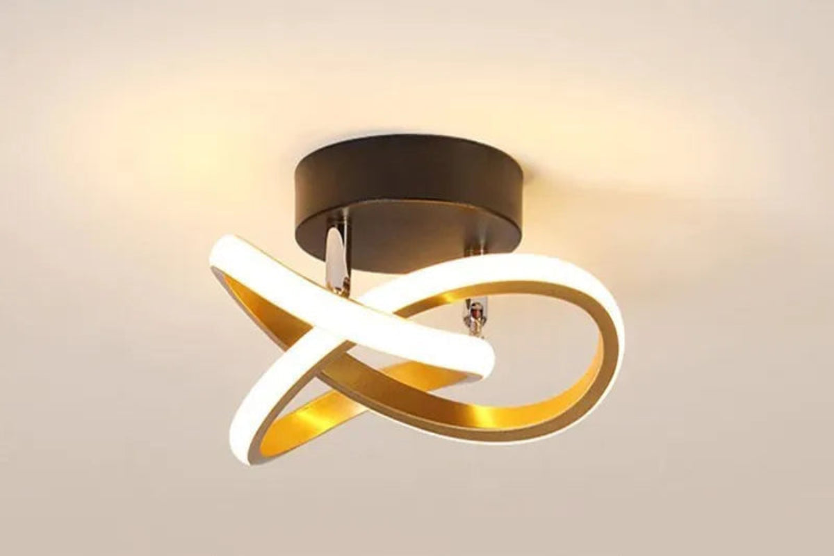 Ceiling light fixture with dimensions and features on a beige background