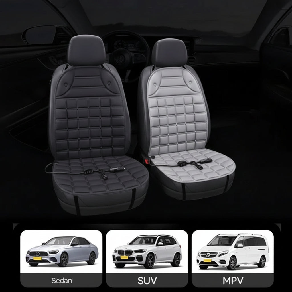 Car seat covers displayed with vehicle types at the bottom.